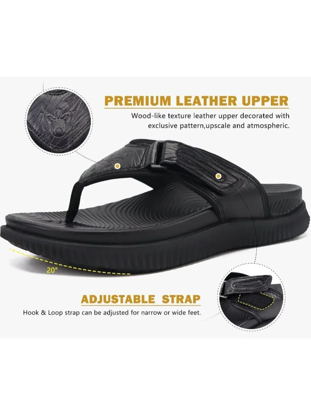 Men's Black Orthotic Cushion Flip Flops Athletic Recovery Soft Foam Sandal Shoes